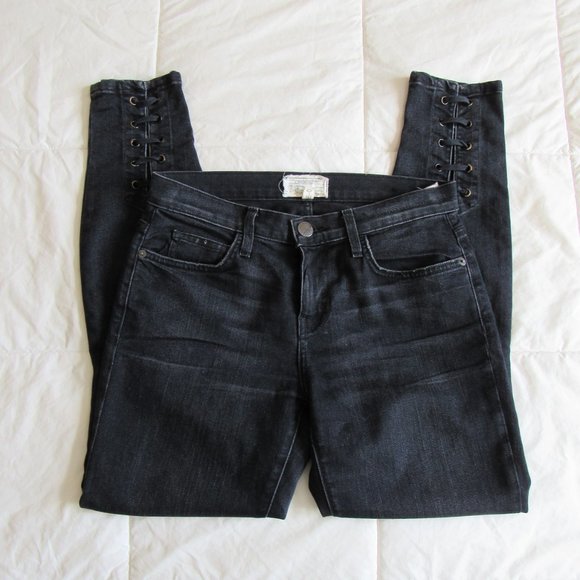 CURRENT/ELLIOT The Stiletto Black Denim Skinny Jeans Back Lace Up